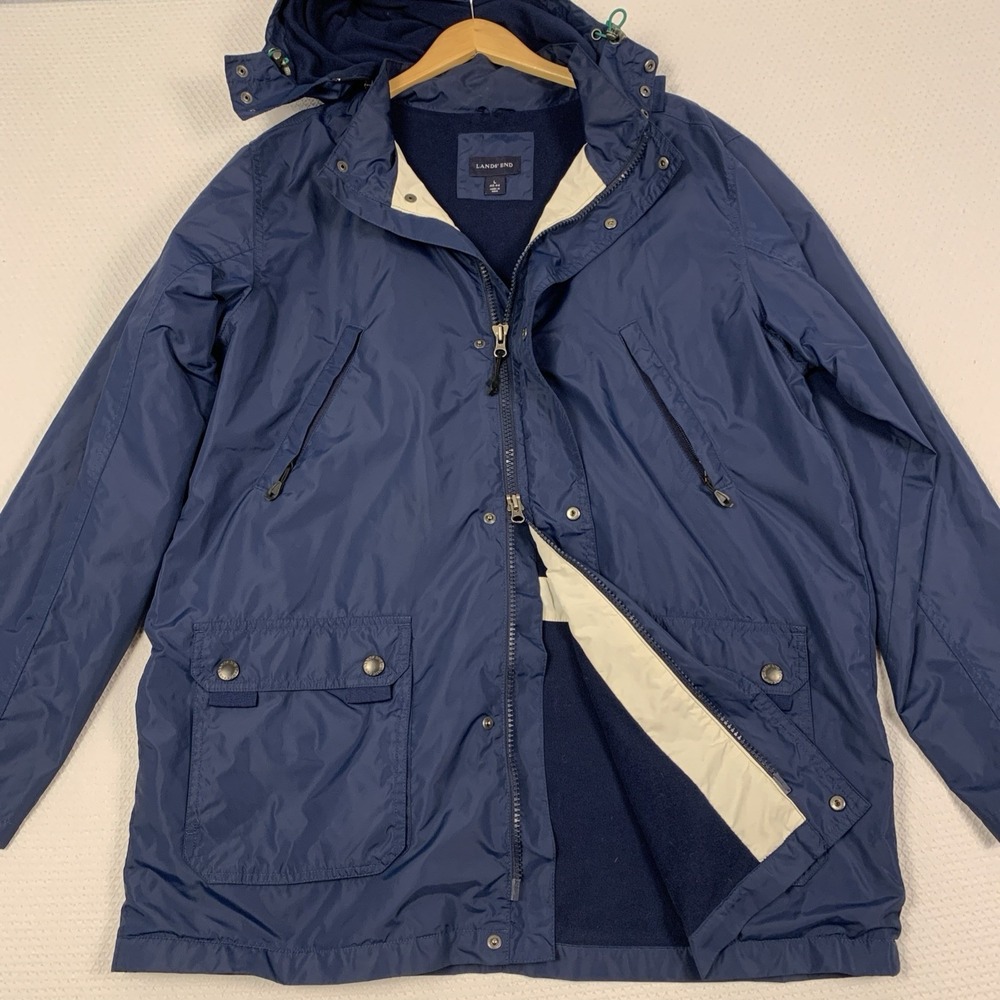 Lands End Squall Parka Jacket Mens Large L 42-44 Navy Blue Fleece Lined Hooded - Picture 7 of 16